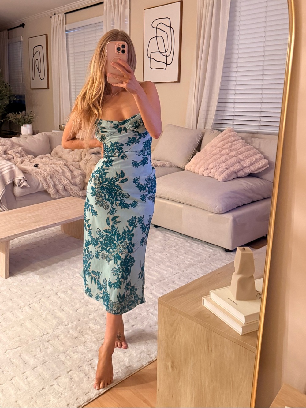 Peppermayo Aqua & Teal Floral Strapless Midi Dress